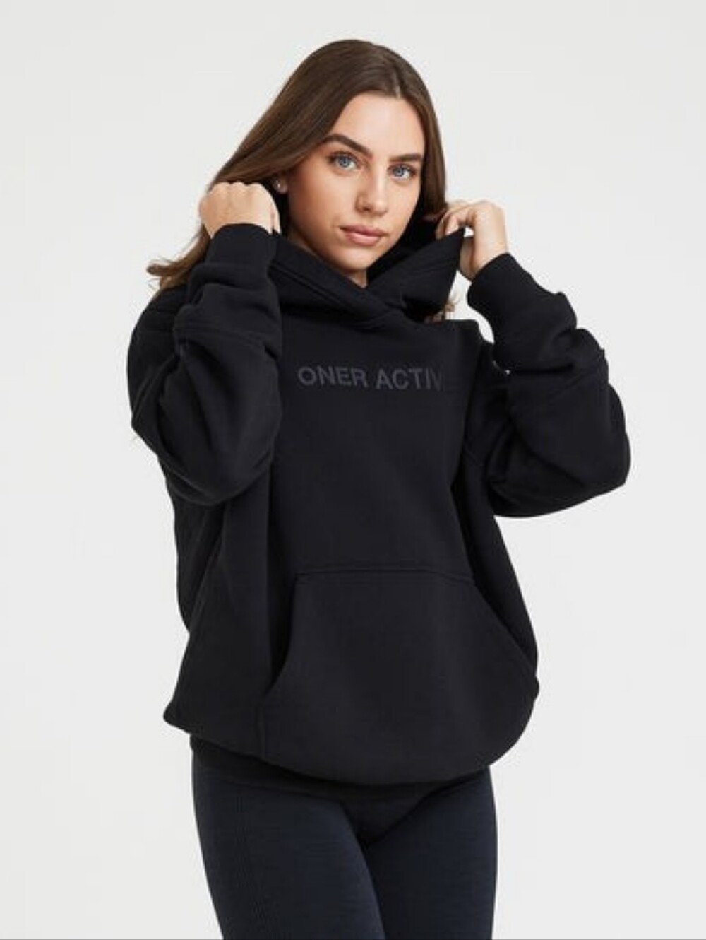Oner Active Black Embroidered Logo Classic Oversized Lounge Hoodie